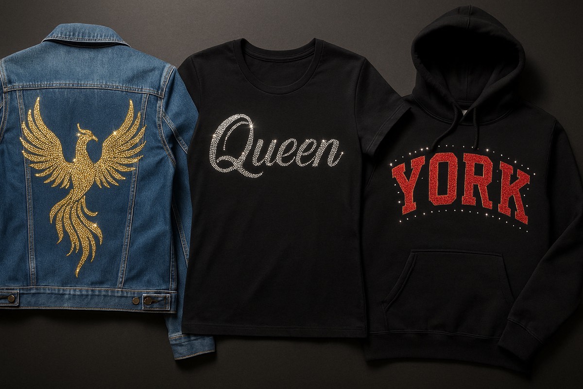 Rhinestone bling apparel — tees, hoodies, and shirts by Sparkle Fire
