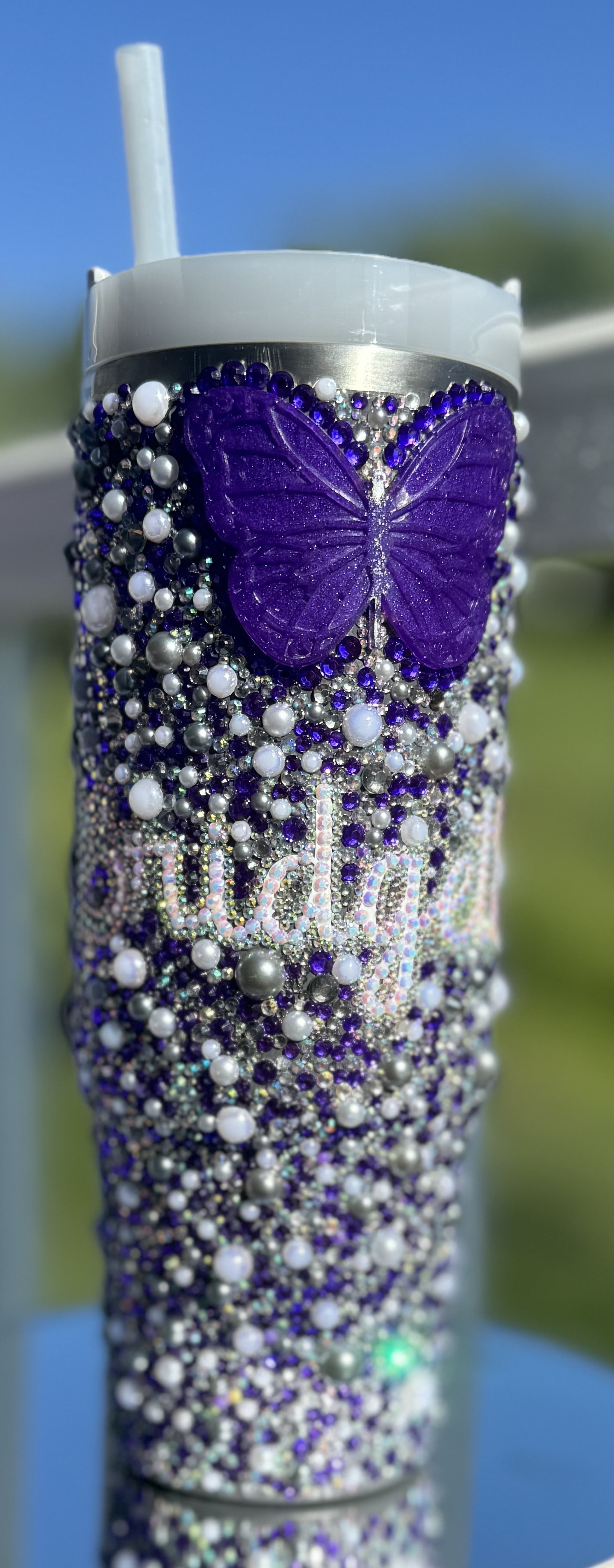 Rhinestone tumbler detail from Sparkle Fire Design Studio